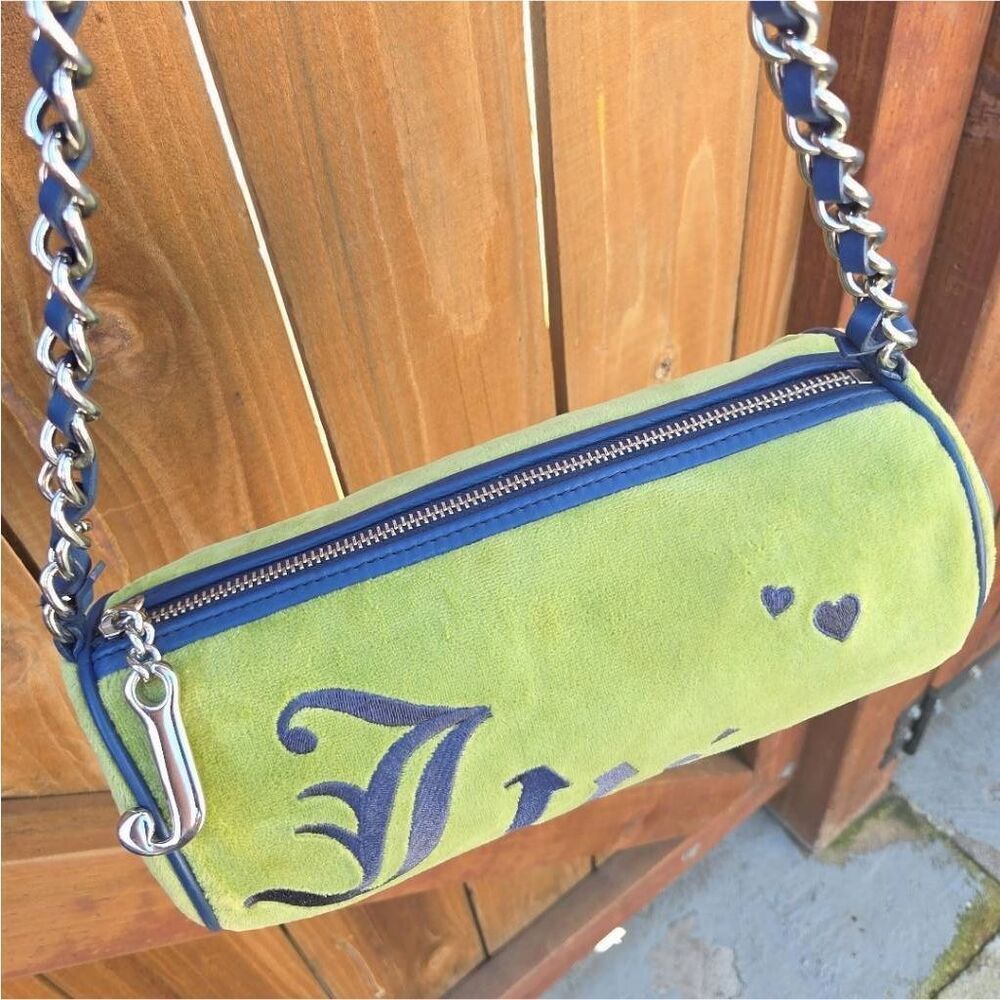 Juicy Couture Y2K "Juicy" Green Fluffy Terry Cloth Barrell Vintage Shoulder Bag - Picture 8 of 11
